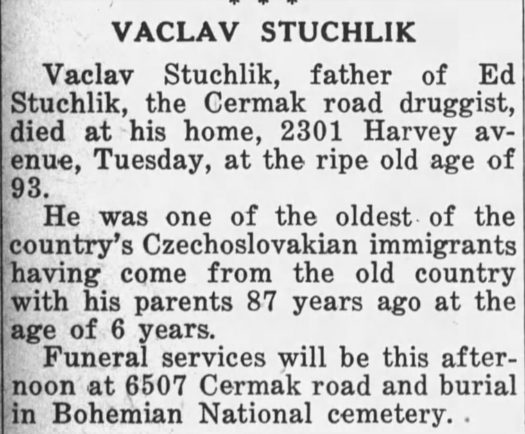 ObitTheBerwynNewsOfBerwynmar251938Page4VaclavStuchlik